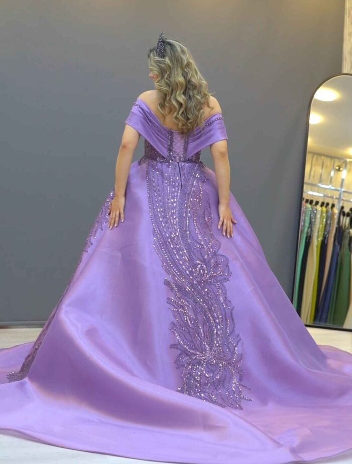 lilac off-shoulders ball gown with glitter embroidery - Image 3