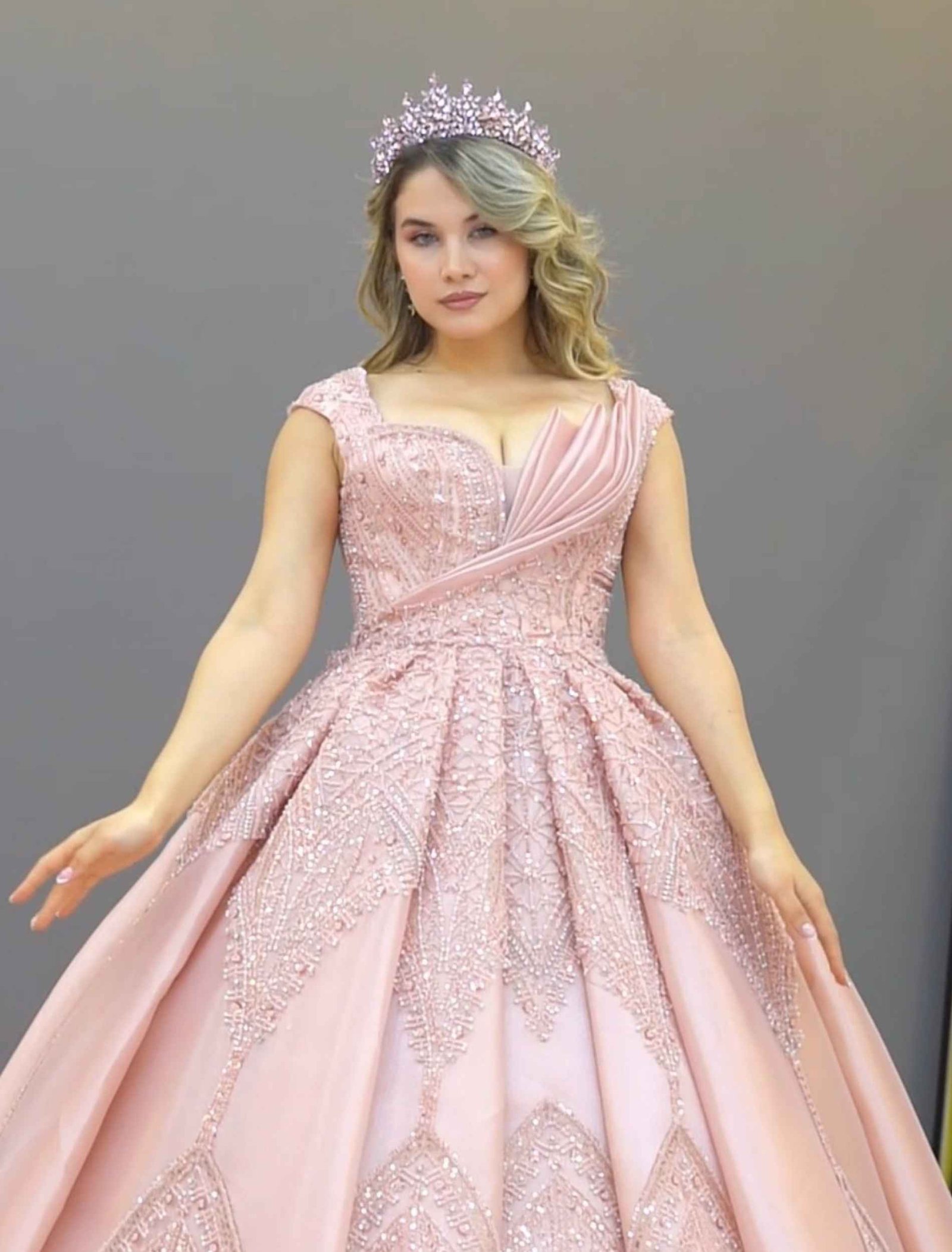 Embroidered ball gown blush pink