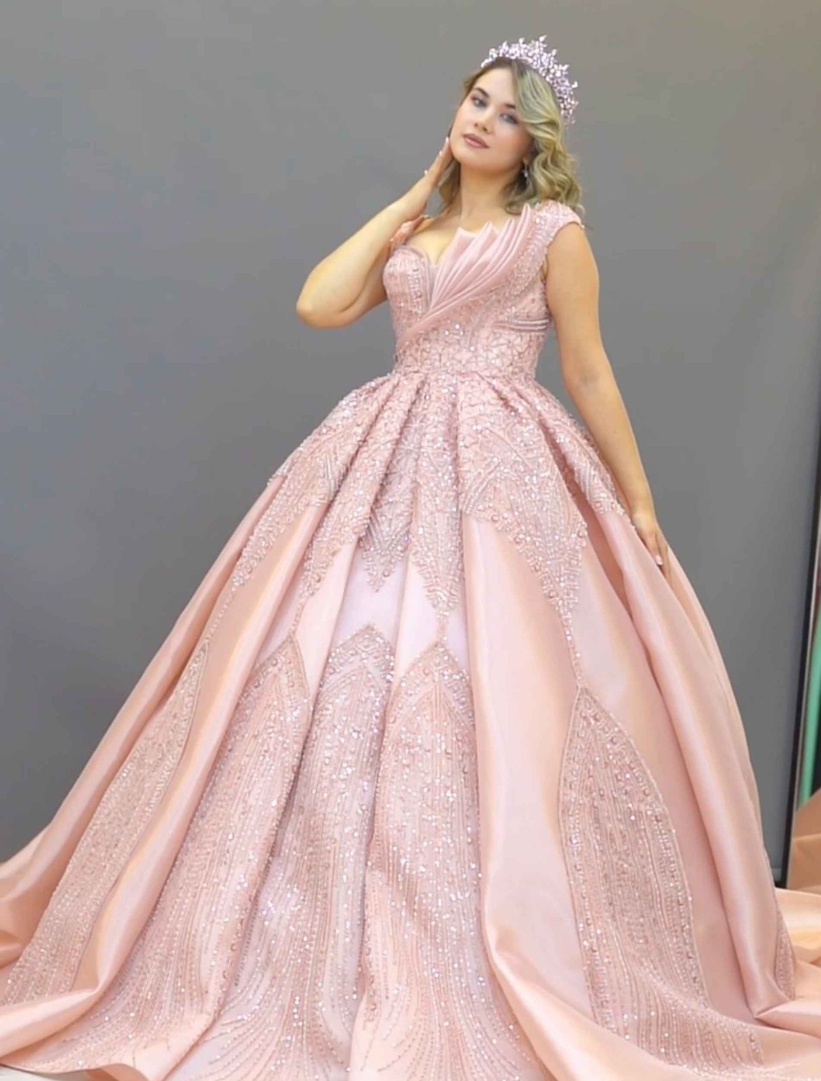 Embroidered ball gown blush pink - Image 2