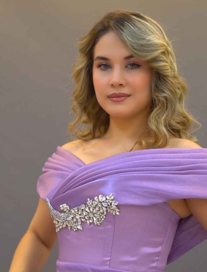 lilac off-shoulders Satin Ball Gown