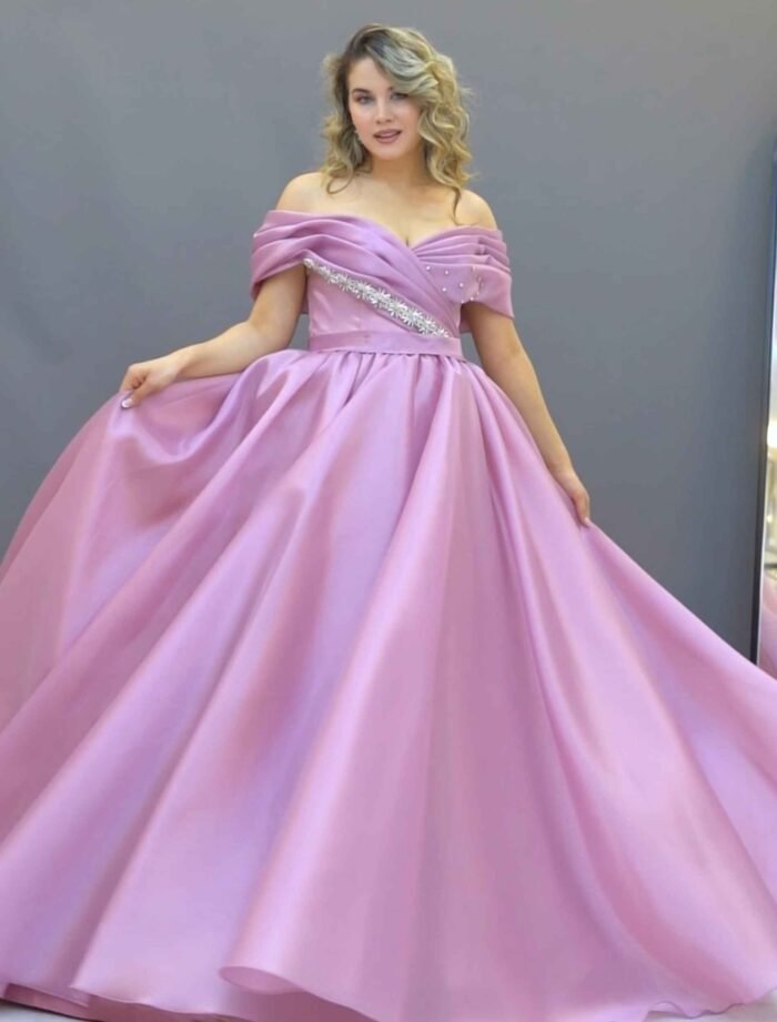 lilac off-shoulders Satin Ball Gown - Image 2