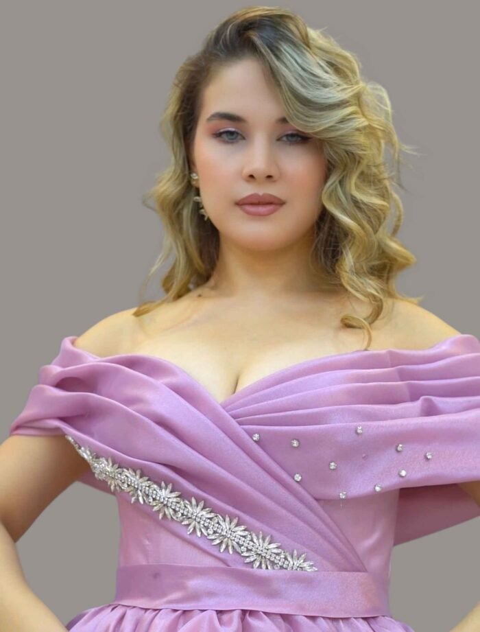 lilac off-shoulders Satin Ball Gown