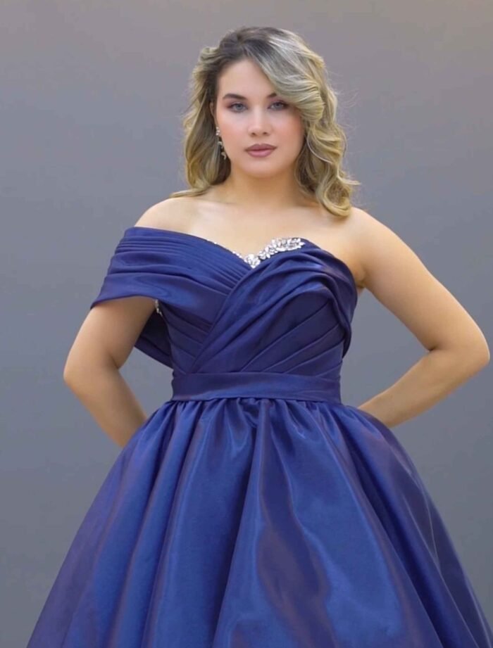 Navy Blue Satin Ball Gown