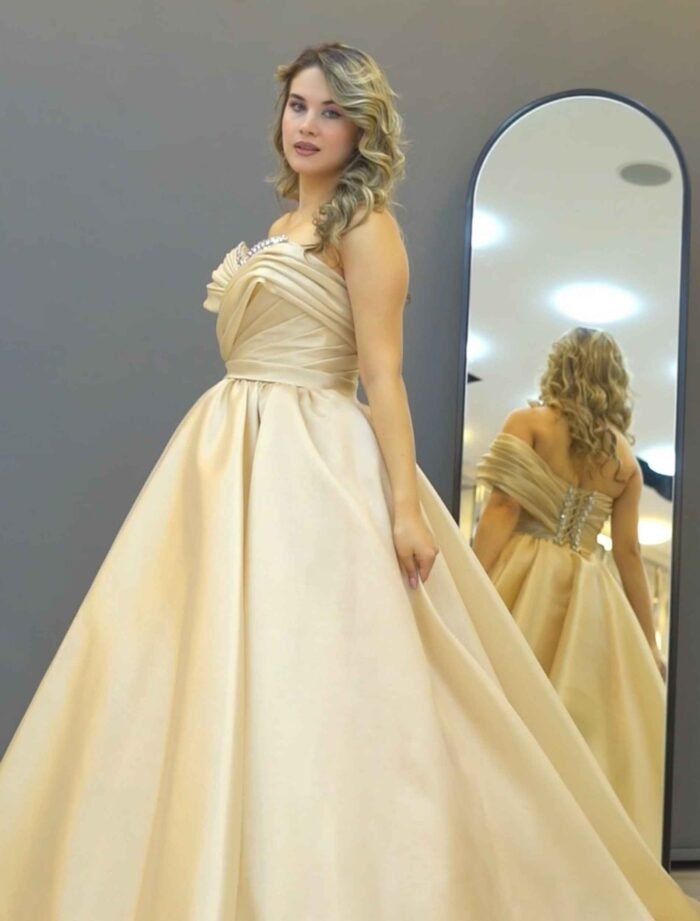 Champagne Gold Satin Ball Gown