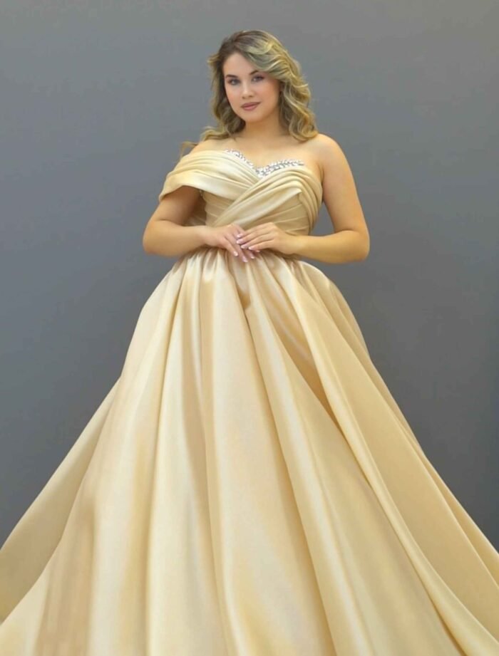Champagne Gold Satin Ball Gown - Image 2