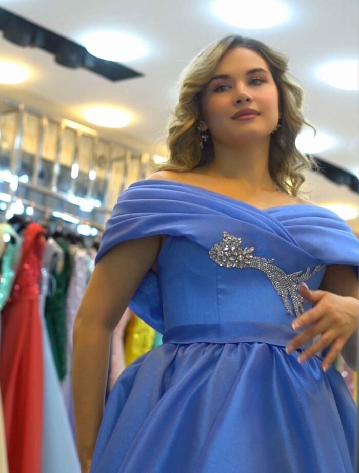 Royal Blue Off-Shoulder Satin Ball Gown