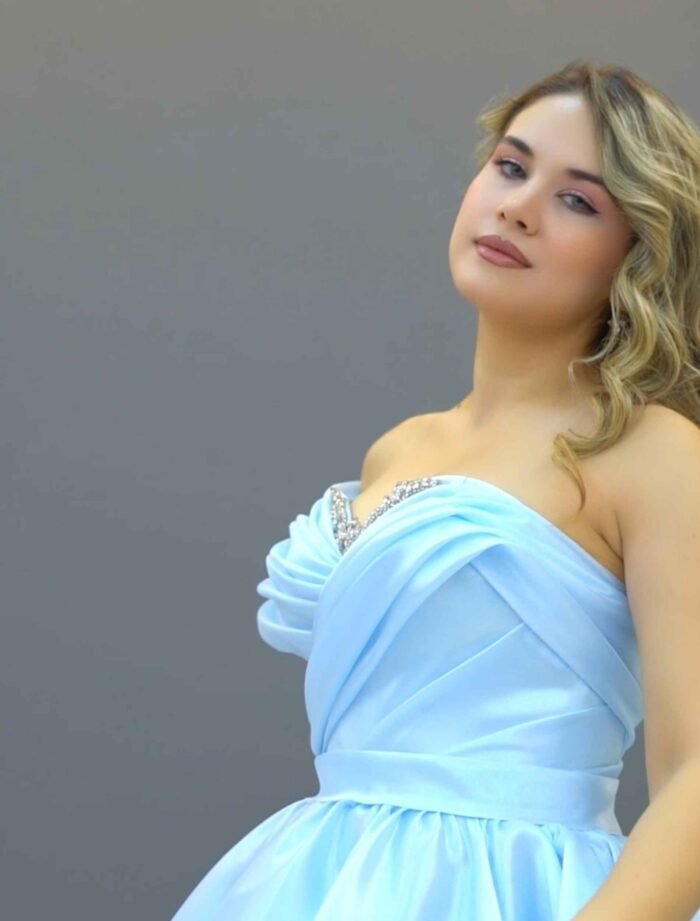baby Blue Off-Shoulder Satin Ball Gown